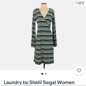 Laundry Shelli Segal Dress Size S Stripe Brown Knee Length Stretch